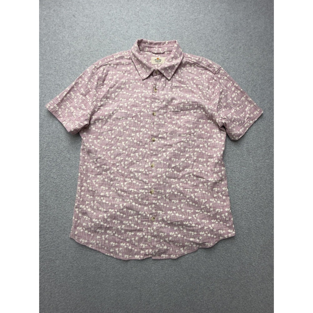 Marine Layer Shirt Mens Small Pink Palm Tree Short Sleeve Button Casual Tropical